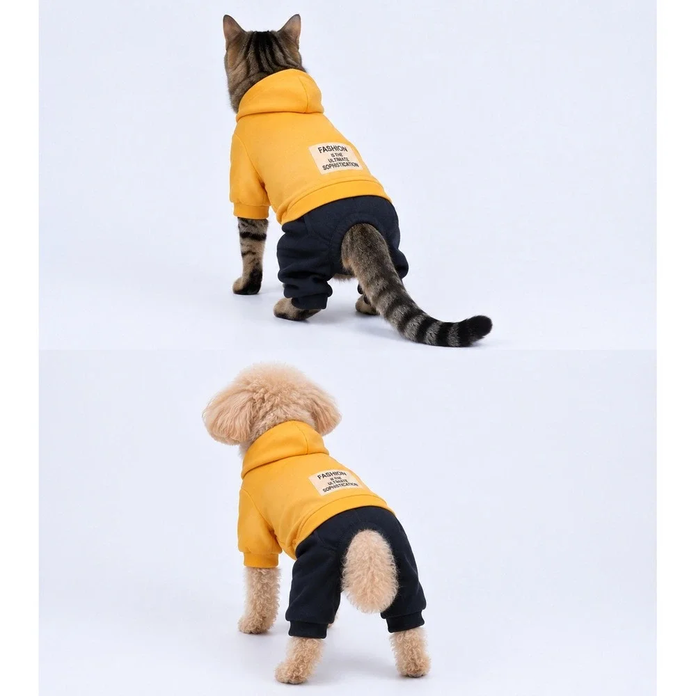 Yellow and Black Pet Jumpsuit Dog Cat Hoodie Pajamas Size L Fleece Lined